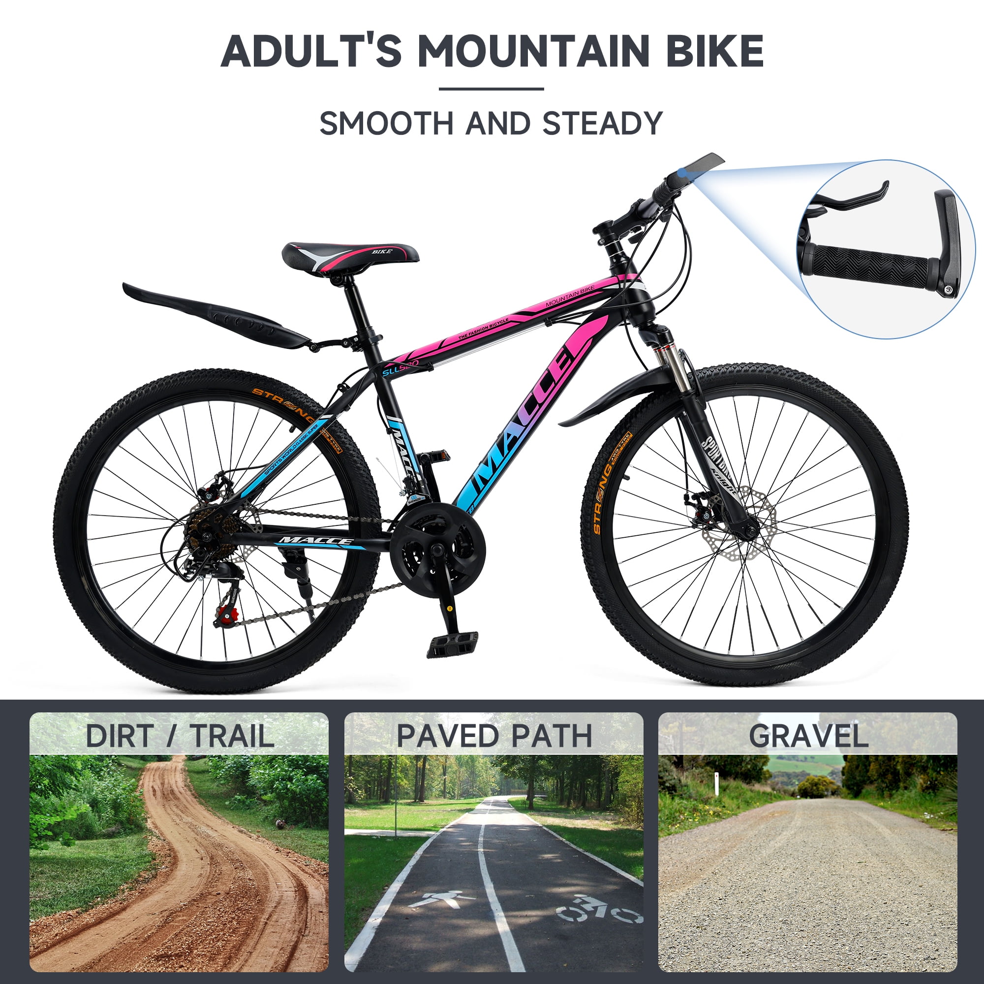 Mountain Bike, 24 Speeds with Disc Brakes High-Carbon Steel Frame Mens Womens Mountain Bike, 24 26 27.5 Inch Front Suspension MTB Bicycle for Adult & Teenagers