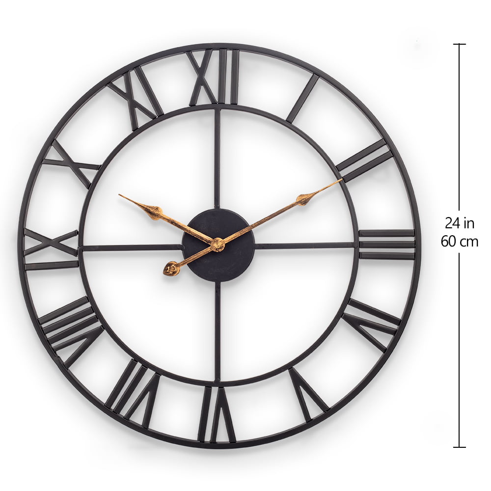 SkyNature Large Wall Clock, European Industrial Decor Wall Clock with Large  Roman Numerals, Indoor Silent Battery Operated Metal Clock for Home, 