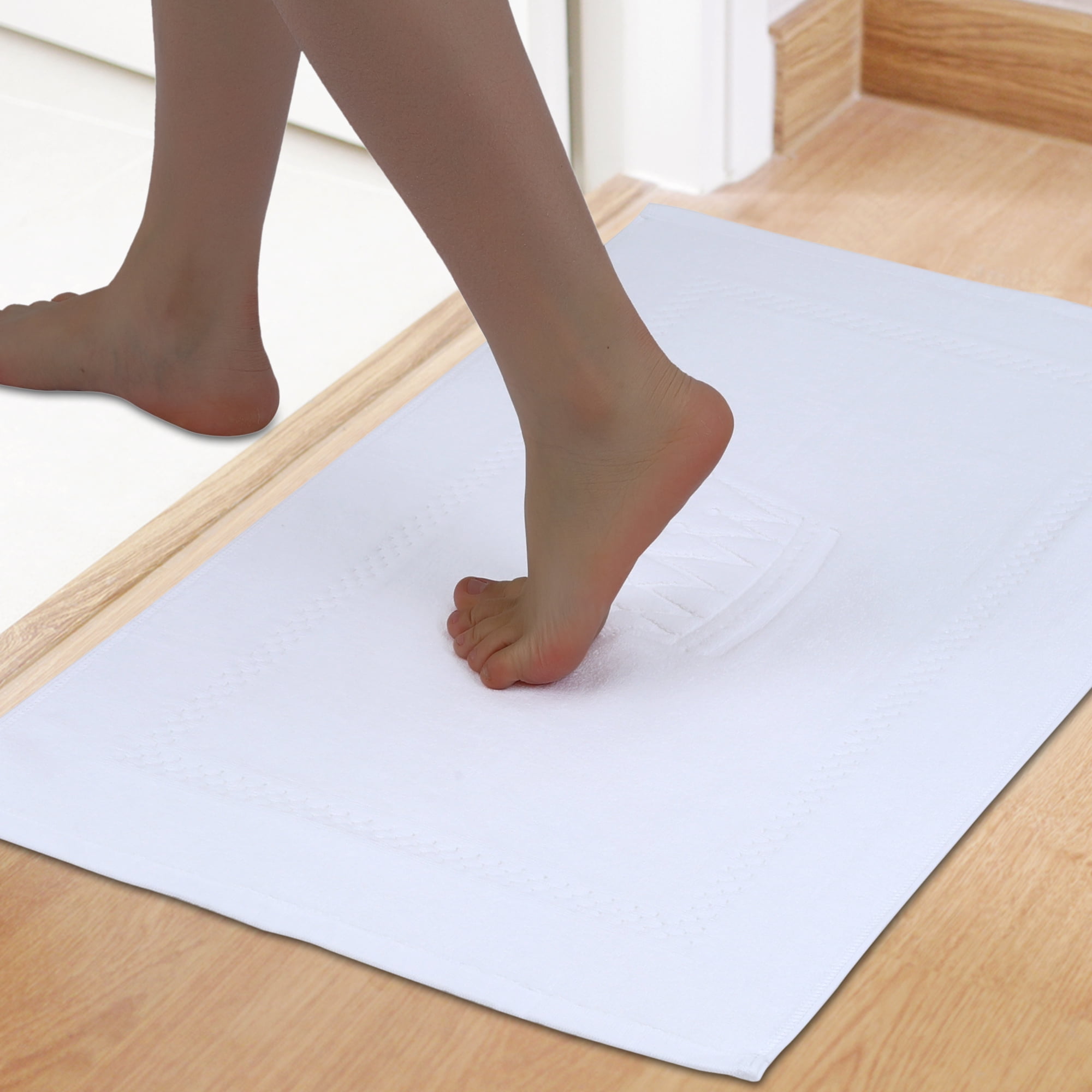 Unique Bargains Bath Rugs Reversible Cotton Spa Quick Dry Non Slip Bathroom Mat White