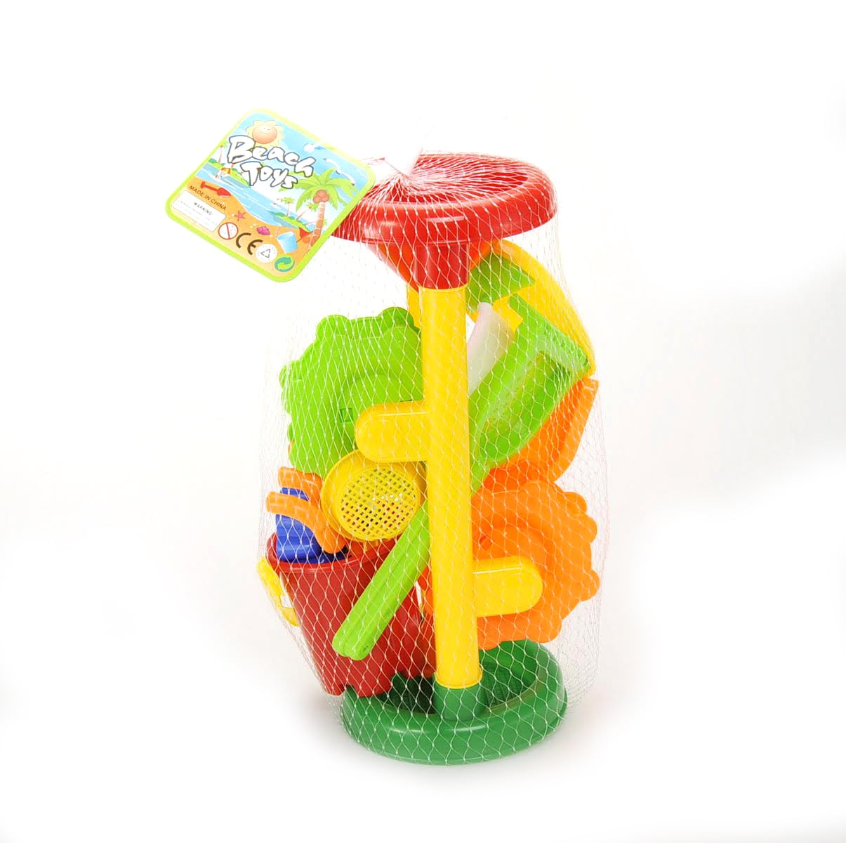 Sun & Fun PlayWorld Double Sand Wheel Beach Toy Set with Bucket, Shovels, Rakes, Sailboat and 3 Molds