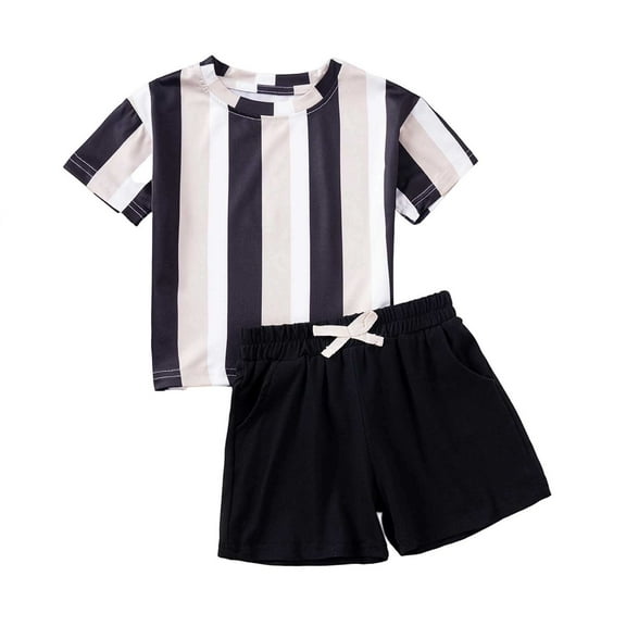 BOOMNY Toddler Baby Boys Outfit Set Short Sleeve Striped Prints T-Shirt Shorts 2 Peice Sports Clothes Set Cozy Dailywear