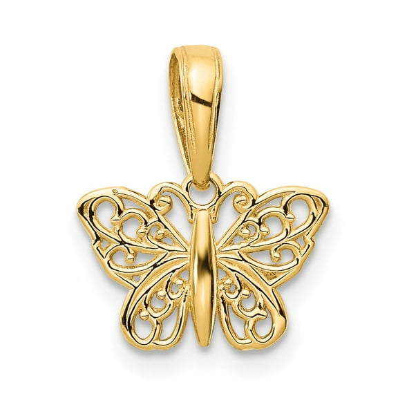 Real 14kt Yellow Gold Polished Filigree Butterfly Charm Pendant; for Adults and Teens; for Women and Men