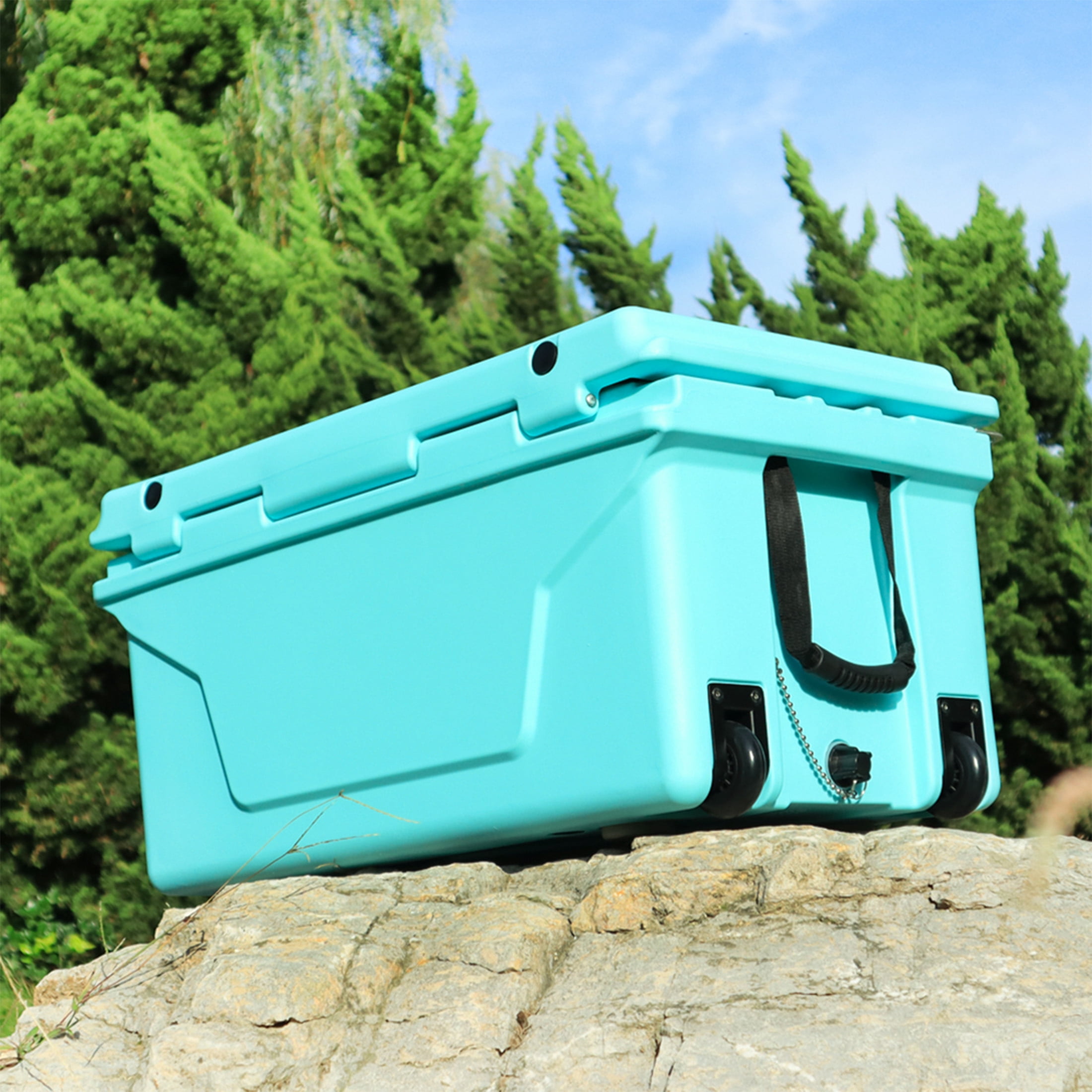 65QT Outdoor Camping Cooler,Portable Cooler with Wheels and Heavy Duty Handle,Ice Chests and Coolers for Camping,Fishing,Travel,Beach