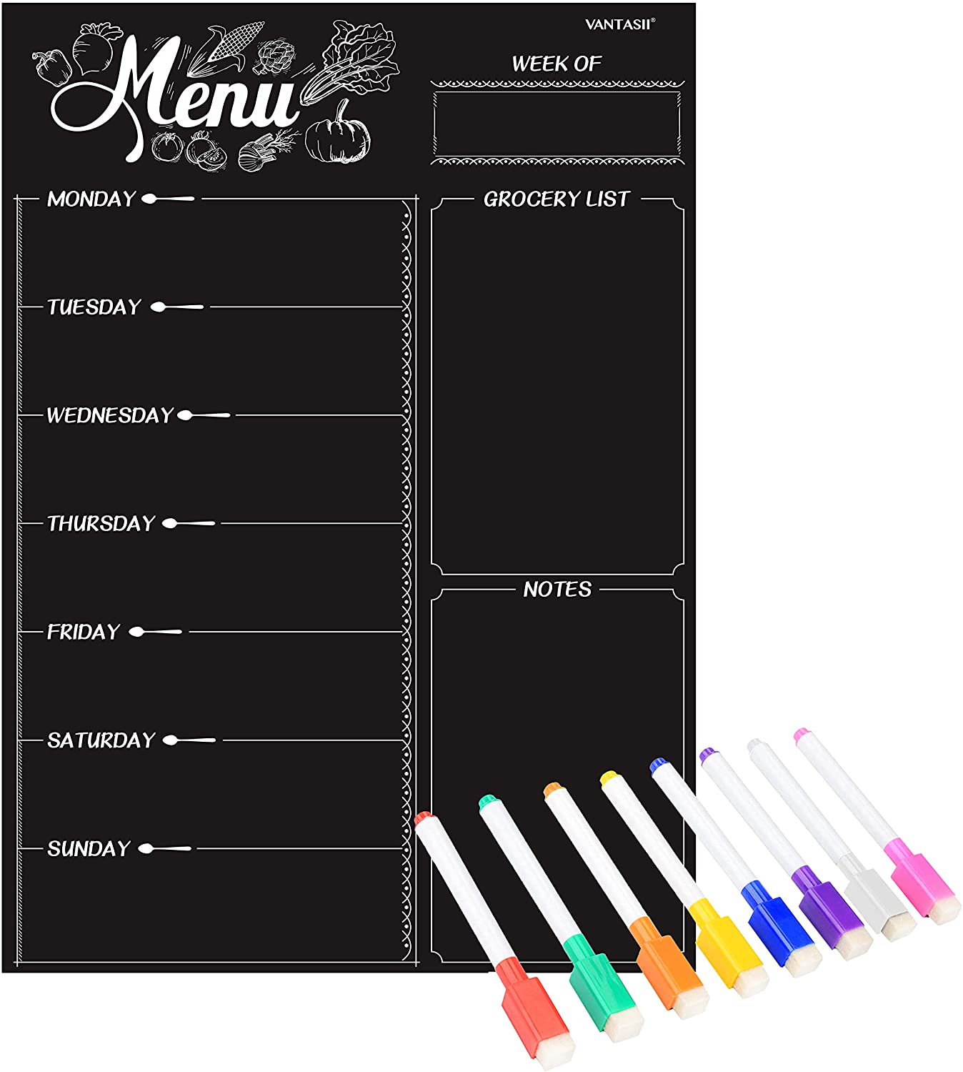 Refrigerator Chalkboard,Weekly Menu, Meal Planner, Grocery