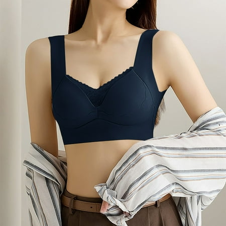 JGQJGAK Blue Sports Bras for Women  Womens Large Strapless Lace Tank Top Underwear Thin Side Fold Side Breast Gather Adjustable Bra