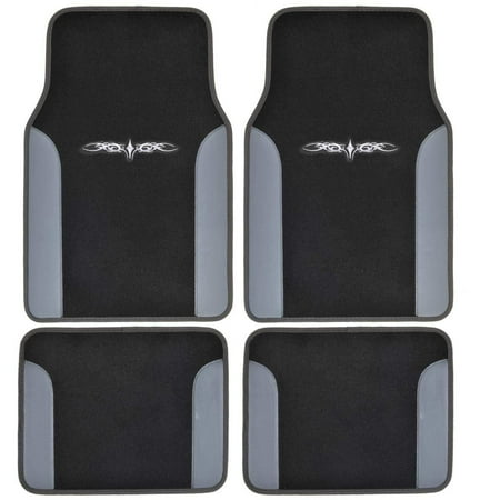 A Set of 4 Universal Fit Plush Carpet with Vinyl Trim Floor Mats For Cars / Trucks - Tribal Gray
