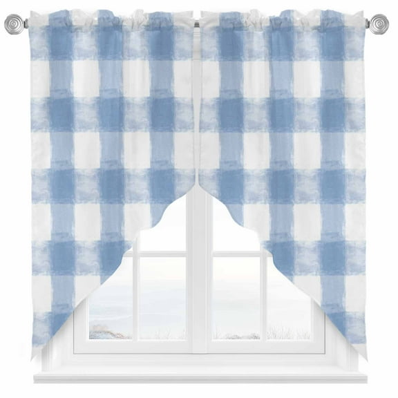 Rustic Country Swag Valances for Windows 2 Pack Blue Watercolor Plaid Farmhouse Swag Kitchen Curtains 63 Inches Long Rod Pocket Short Window Treatment for Kitchen Bathroom 36"x63"