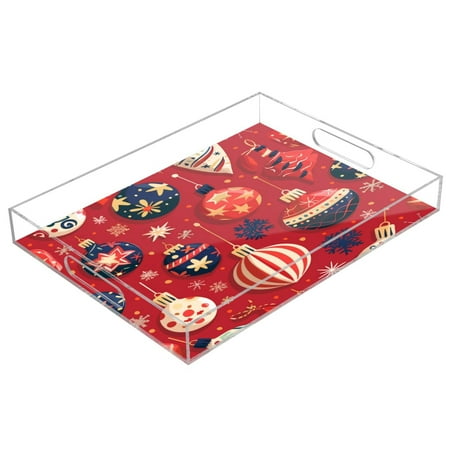 

Acrylic Tray 15.7*11.8*1.9 Inch Transparent Tray Food Tray Tea Cup Tray Serving Trays Cosmetics Storage Kitchen Table Bathroom Sundry Storage Red Christmas Ball