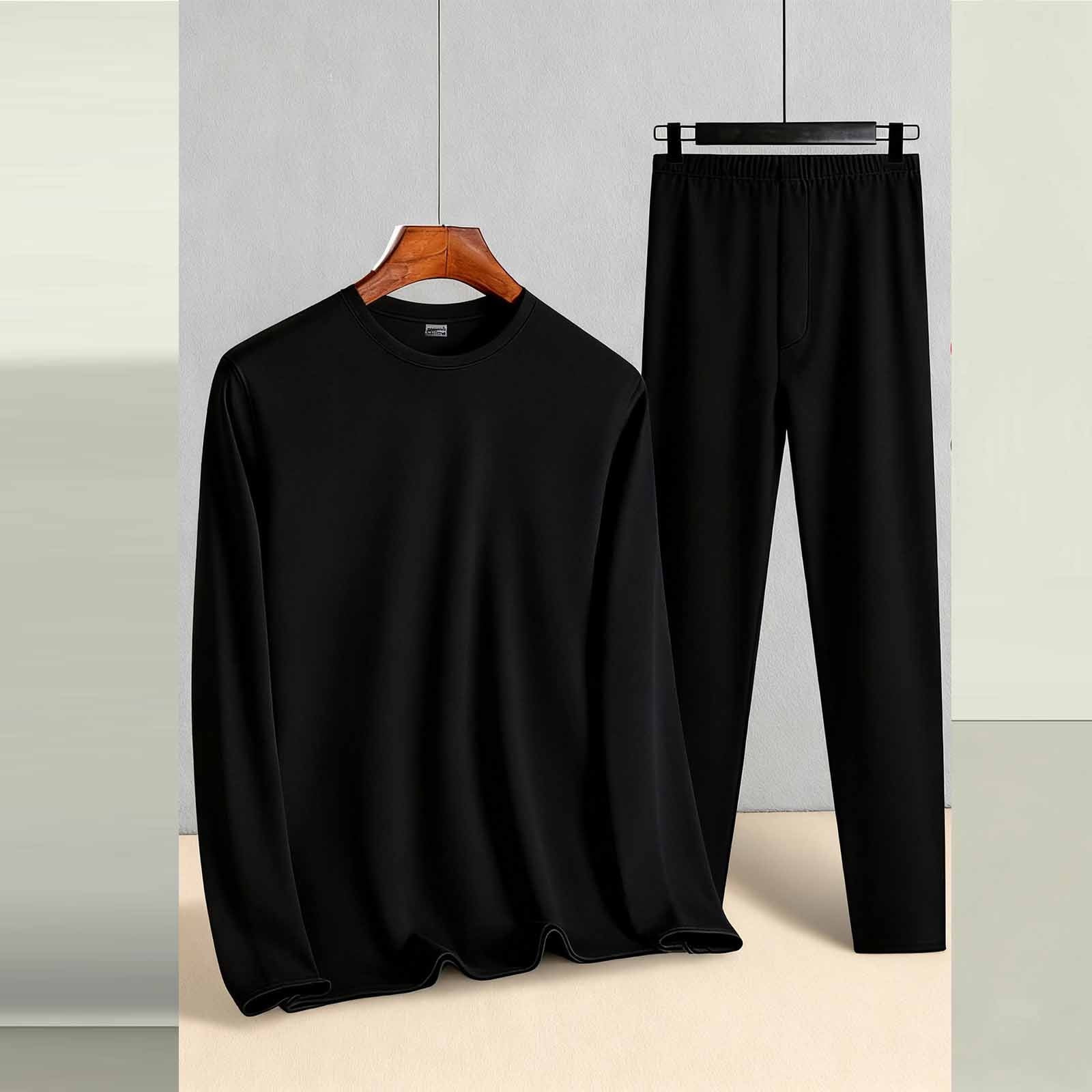 Akafmk Thermal Underwear Sets for Men 2 Piece Fleece Loungewear Set Winter Base Layer Long Johns Long Sleeve High Elasticity Crew Neck Warm Top and Bottom Sets XL