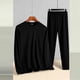 thumbnail image 4 of Ceisia Men Solid Color Elastic Warm Tracksuit Set Round Neck Top and Pants for Outdoor Running Fitness Gift, 4 of 8
