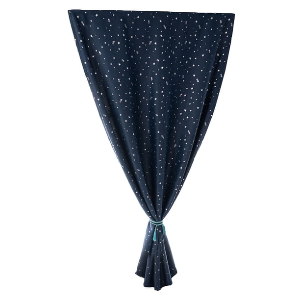Cortina opaca moderna sin perforaciones, adhesiva de doble cara, con diseño de estrella plateada, para ventana, decoración para el hogar, dormitorio, habitación infantil, 100 x 200 cm (azul marino).
