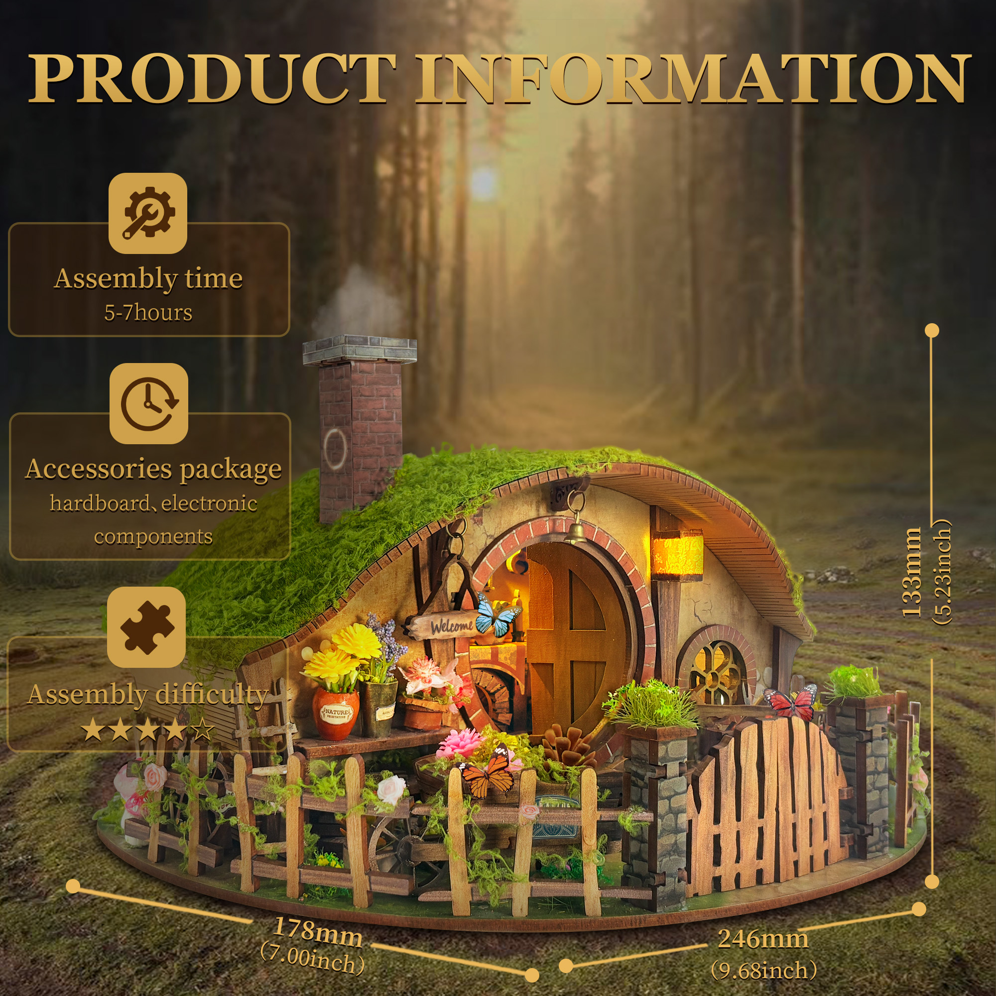Strucwood Kit de Libro Nook DIY, Casa del Anillo Mágico Puzzle de Madera con Luces LED, Regalo de Pasatiempo 3D para Entusiastas de Manualidades (SQ-59) 7