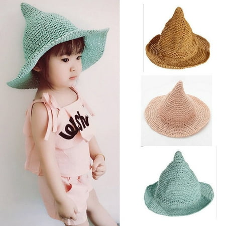 Kids Girls Children Straw Wide Large Brim Korea Summer Witch Hat Cap