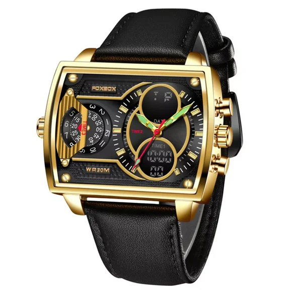 LIGE FOXBOX Men LED Watch Rectangle Dial Business Male Quartz Digital Wristwatch