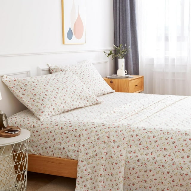 King Size Bed Sheets Set PC Soft Cooling Thread Count Microfiber Printed Sheet Deep Pocket Breathes Better Machine Washable Tropical Palm Tree Fronds Patterned Double