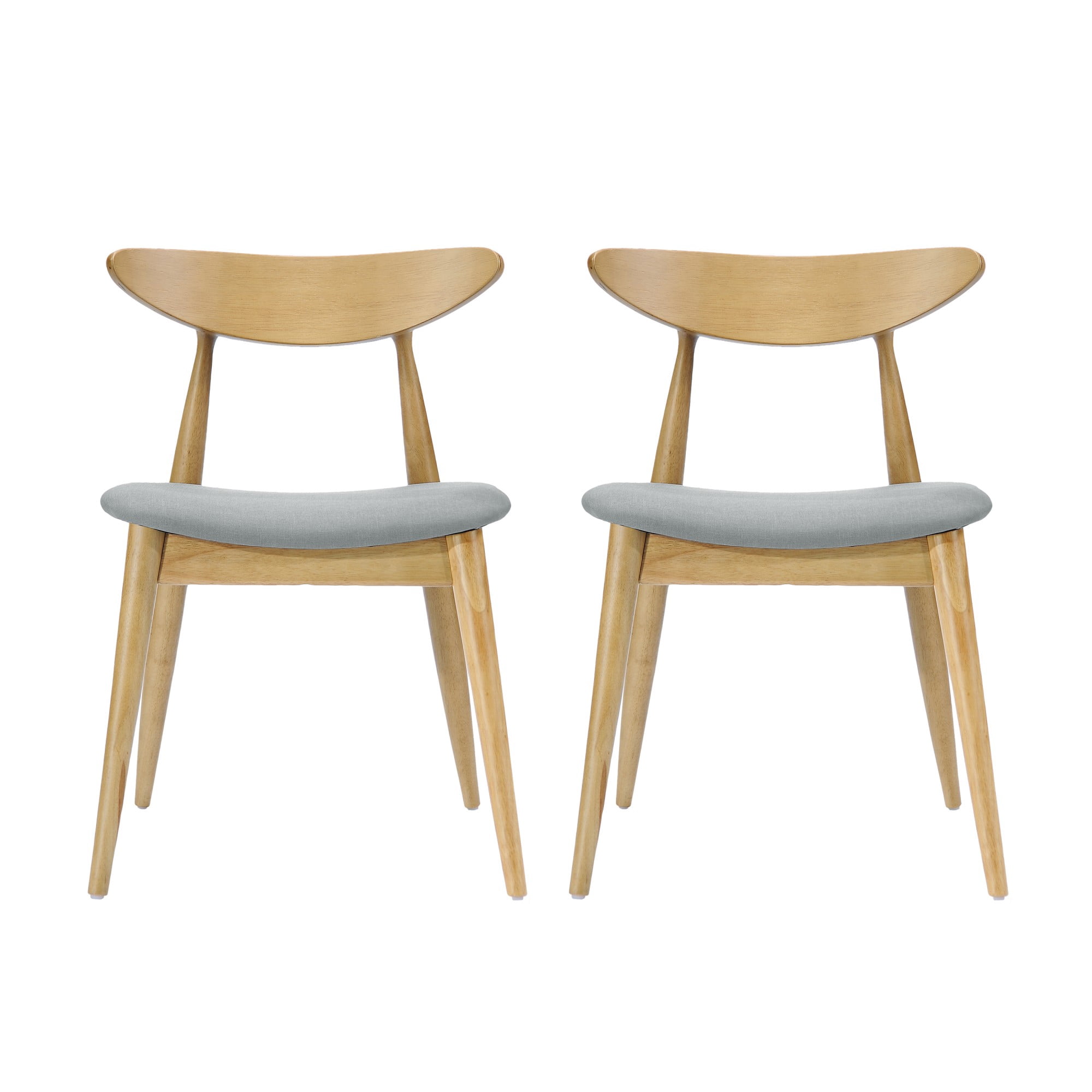 Aukfa Dining Chairs Set of 2, Mid Century Wood Side Chairs with Curved Backrest and Upholstered Seat, Dining Room Chairs for Kitchen, Living Room, Oak