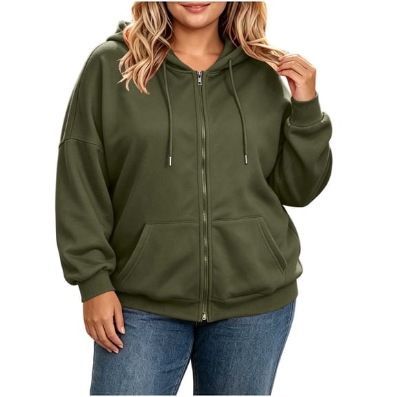 Fewfanhot Sweatshirt for Women Oversized Fit Full Zip Up Hoodies Soft Casual Sweatshirts with Pocket