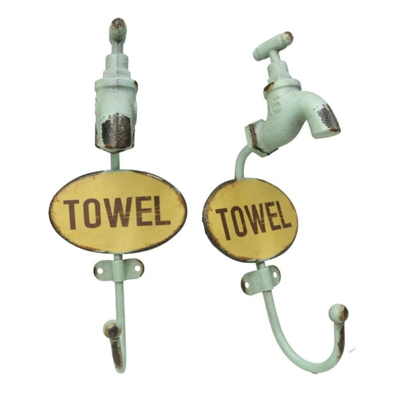 Set Of 2 Cast Iron Vintage Old Fashioned Spigot Faucet Towel Coat Wall Hooks