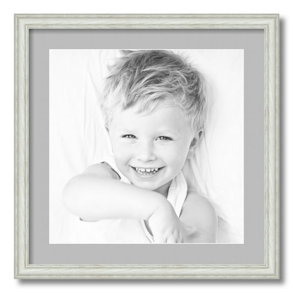 ArtToFrames 20x20 Matted Picture Frame with 16x16 Single Mat Photo Opening Framed in 1.25 Off White Wash on Ash and 2 TV Grey Mat (FWM-4098-20x20)