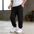 thumbnail image 2 of HBGVBA Boys Linen Casual Long Pants,Linen Like Solid Color Pants Elastic Waist Pocket Cuffed Trousers for 5-15 Years Sports Daily Pants, 2 of 5