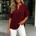thumbnail image 5 of Edvintorg Summer Shirts for Women Cotton Linen V Neck Short Ruffle Sleeve Loose Casual Tops Womens Blouses Women Clothing Wine L, 5 of 9