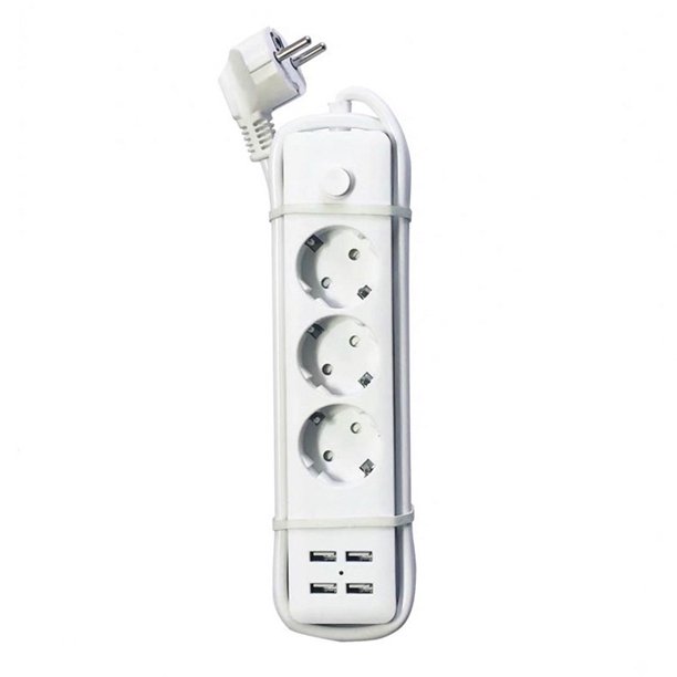 enchufe inteligente 3 tomacorrientes y 4 USB, compatible con Alexa y Google Home, control de aplicaciones, medición del consumo de energía, función de temporizador, 1.8M 16A, 1 pieza