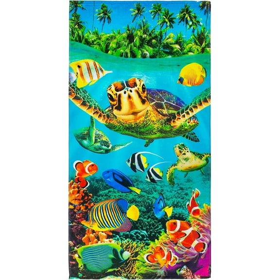 Beachland Turtle Beach Towel 30 x 60 inch Fishes Underwater Tropical Beach 100% Cotton