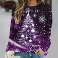 thumbnail image 2 of JSheng Christmas Printed Tops for Women Women's Casual Fashion Loose Round Neck Long Sleeve Pullover Sweatshirts Top Purple S, 2 of 5