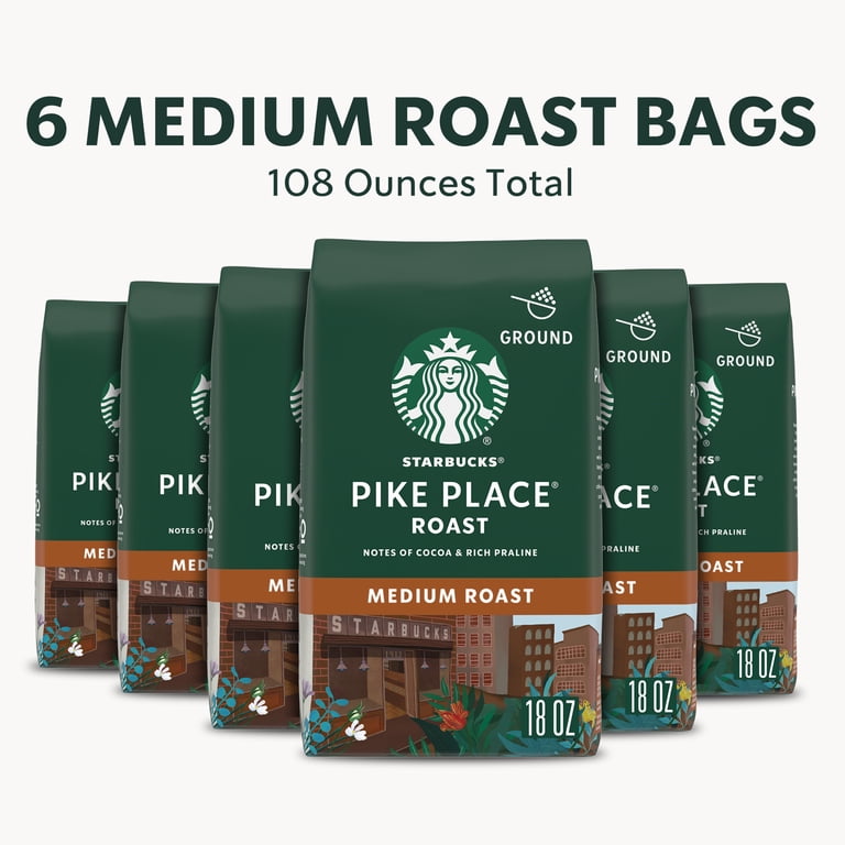 6 pack) Starbucks Pike Place Roast, Ground Coffee, Medium Roast 6 pack) Starbucks Pike Place Roast, Ground Coffee, Medium Roast