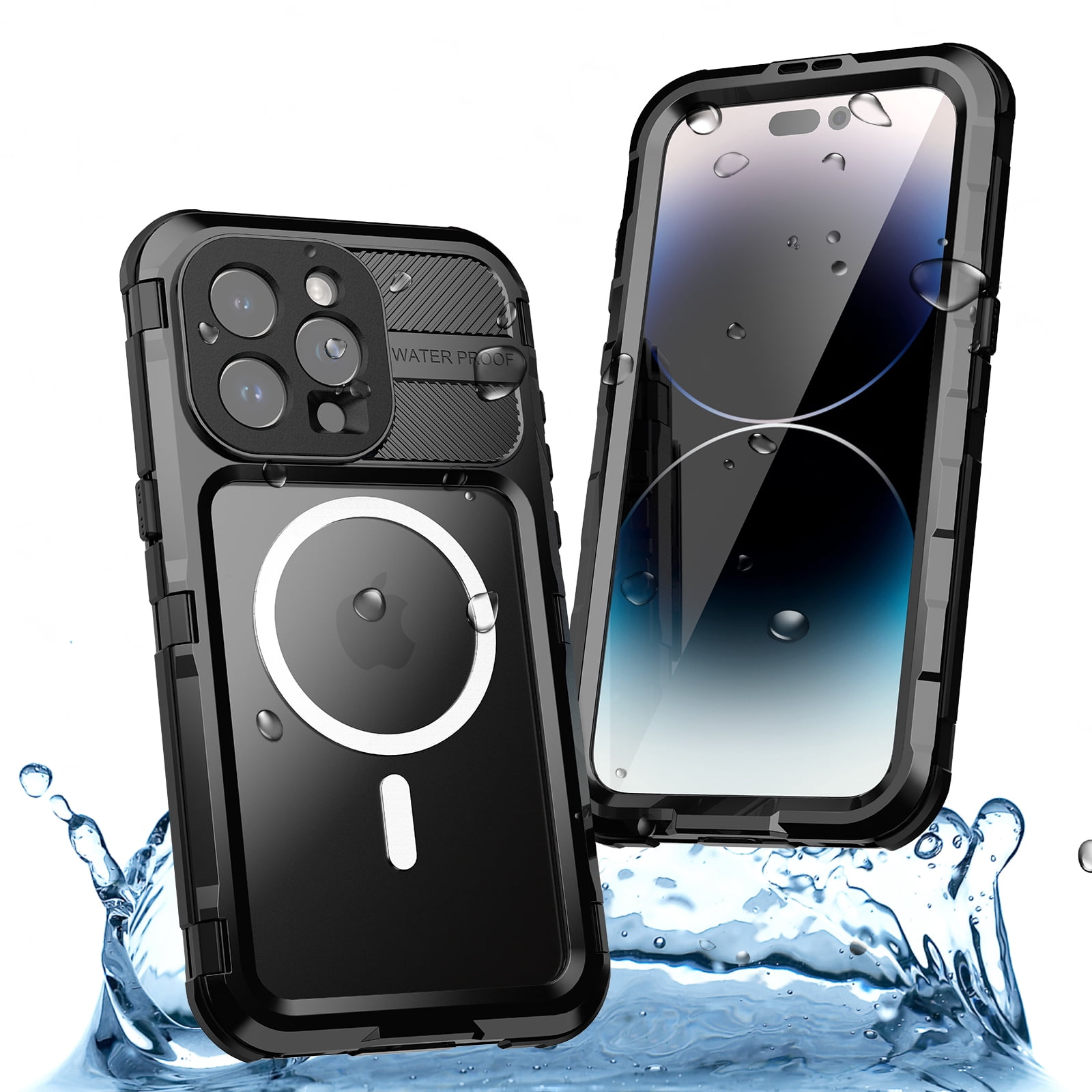 Allytech IP68 Waterproof Case with Screen Protector for iPhone 15 Pro Max, [Aluminum Alloy+PC+Silicone] Rugged Dustproof Shockproof Heavy Duty Protection Case Compatible with MagSafe - Black