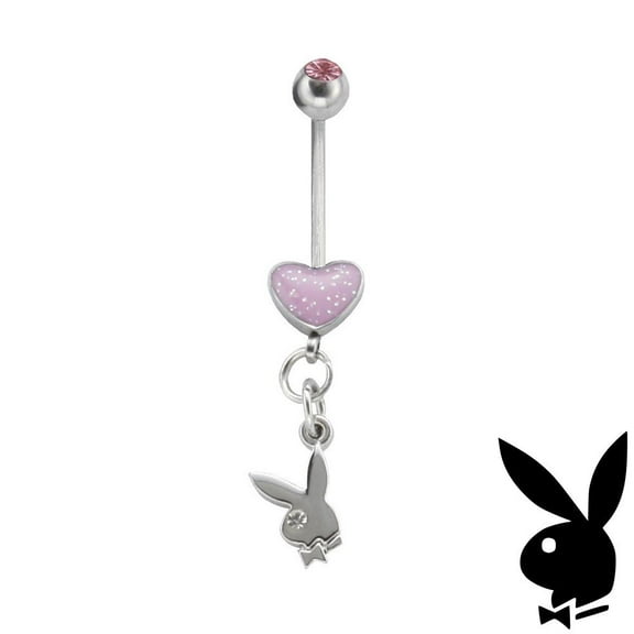 Playboy Belly Ring Heart Dangle Bunny Logo Swarovski Crystal Curved Barbell RARE
