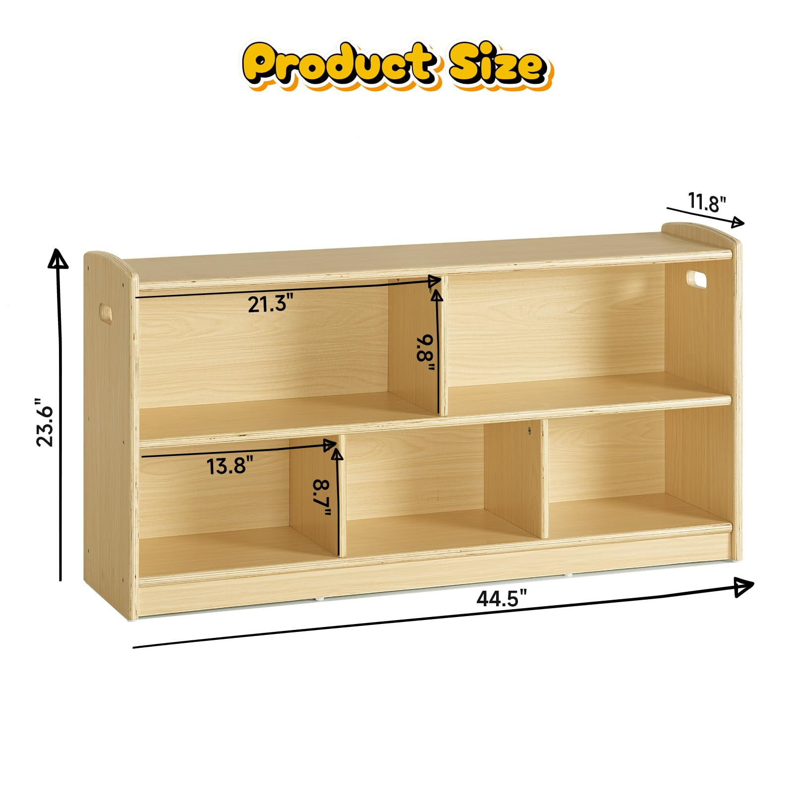 ROGALIS 2-Tier Wooden Montessori Cabinet, Freestanding Kids Bookshelf & Toy Storage Organizer, Rounded Corner & Anti-Tip Furniture for Nursery Playroom Classroom