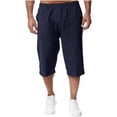 thumbnail image 1 of Aqestyerly Men's Quarter Pants Linen Drawstring Solid Color Pocket Casual Loose Lightweight Summer Bottoms, 1 of 6