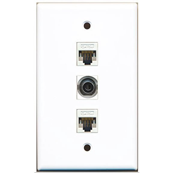 RiteAV - 1 Port 3.5mm 2 Port Cat5e Ethernet White Wall Plate