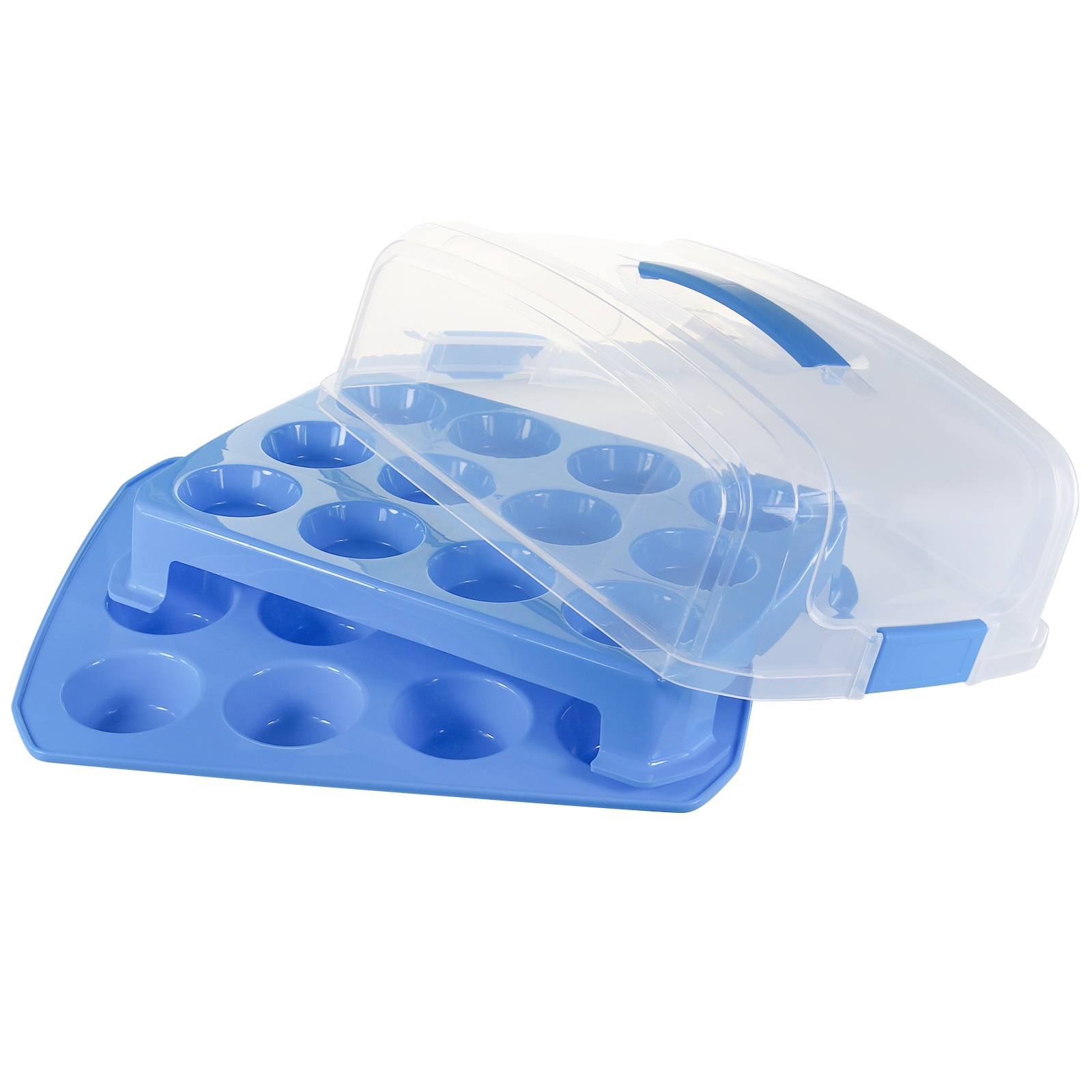 Blue Cupcake Holder Carries 24 Standard-Size Cupcakes- Muffin Traveler Two Tier Stand Reusable Cupcake Box