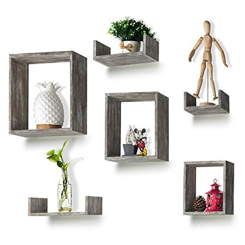 Rr Round Rich Design Floating Shelves Set Of 6 Rustic Wood Wall With 3 Square Boxes And Small U For Free Grouping Driftwood Finish Com - Round Wall Shelves Set Of 3