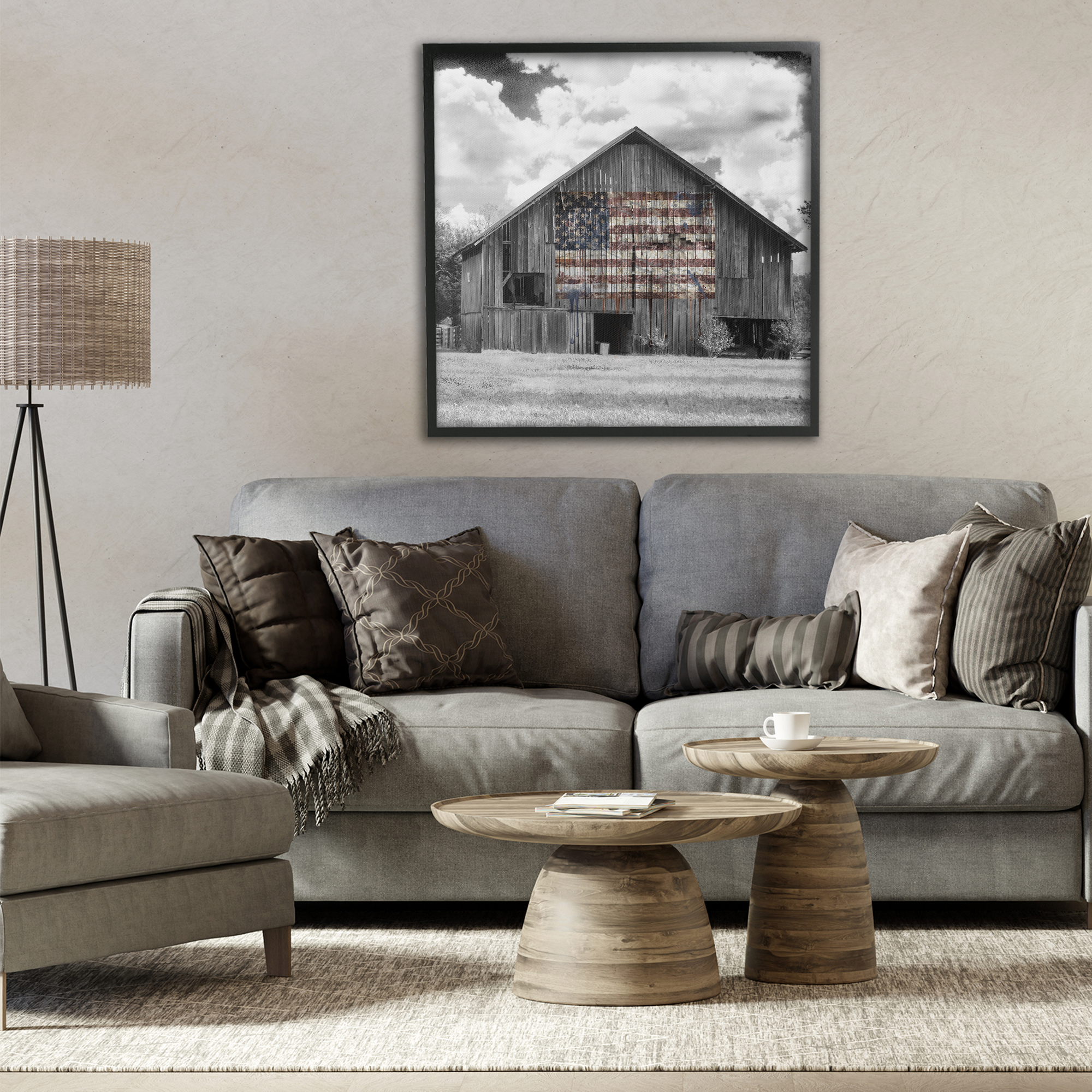 USA Flag Monochrome Barn Black Framed Giclee Art, design by Decent Exposures