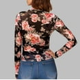 thumbnail image 4 of Mesh Undershirt Women Embroidery Sheer See Through Long Sleeve Layering Mock Neck Floral Ladies Casual Blouse,Light Pink,M, 4 of 7