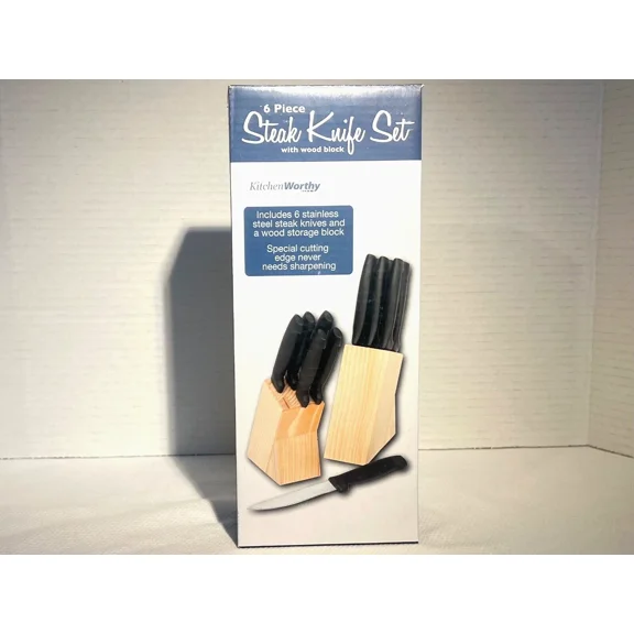 Kitchen Worthy 6 Piece Steak Knife Set With Wood Block