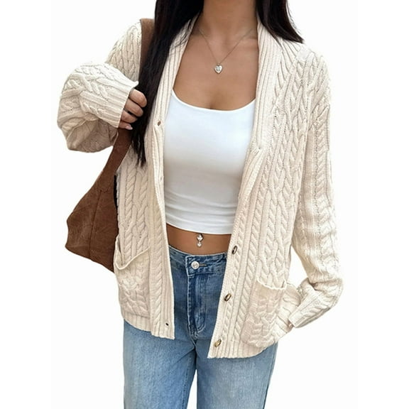 Women'S Oversized Chunky Knit Cardigan Fashion Long Sleeve Front Open Sweater Fall Winter Outerwear Apricot L