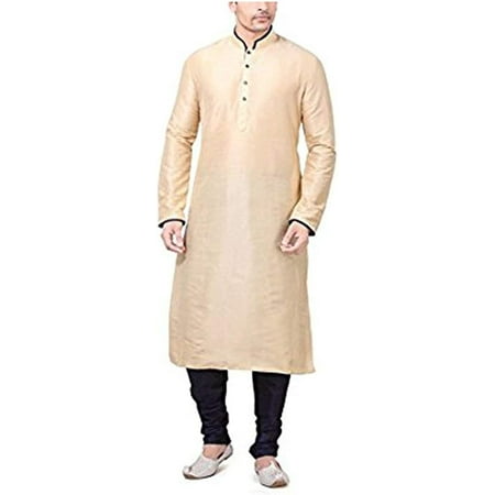 

Royal Kurta Men s Dupion Silk Contrast Piping Kurta Churidar Gold