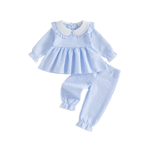 Loicainy Toddler Baby Girl Fall Clothes Set 6 12 18 24 Months 2T 3T 4T Striped Long Sleeve Babydoll Tops Pants Outfits