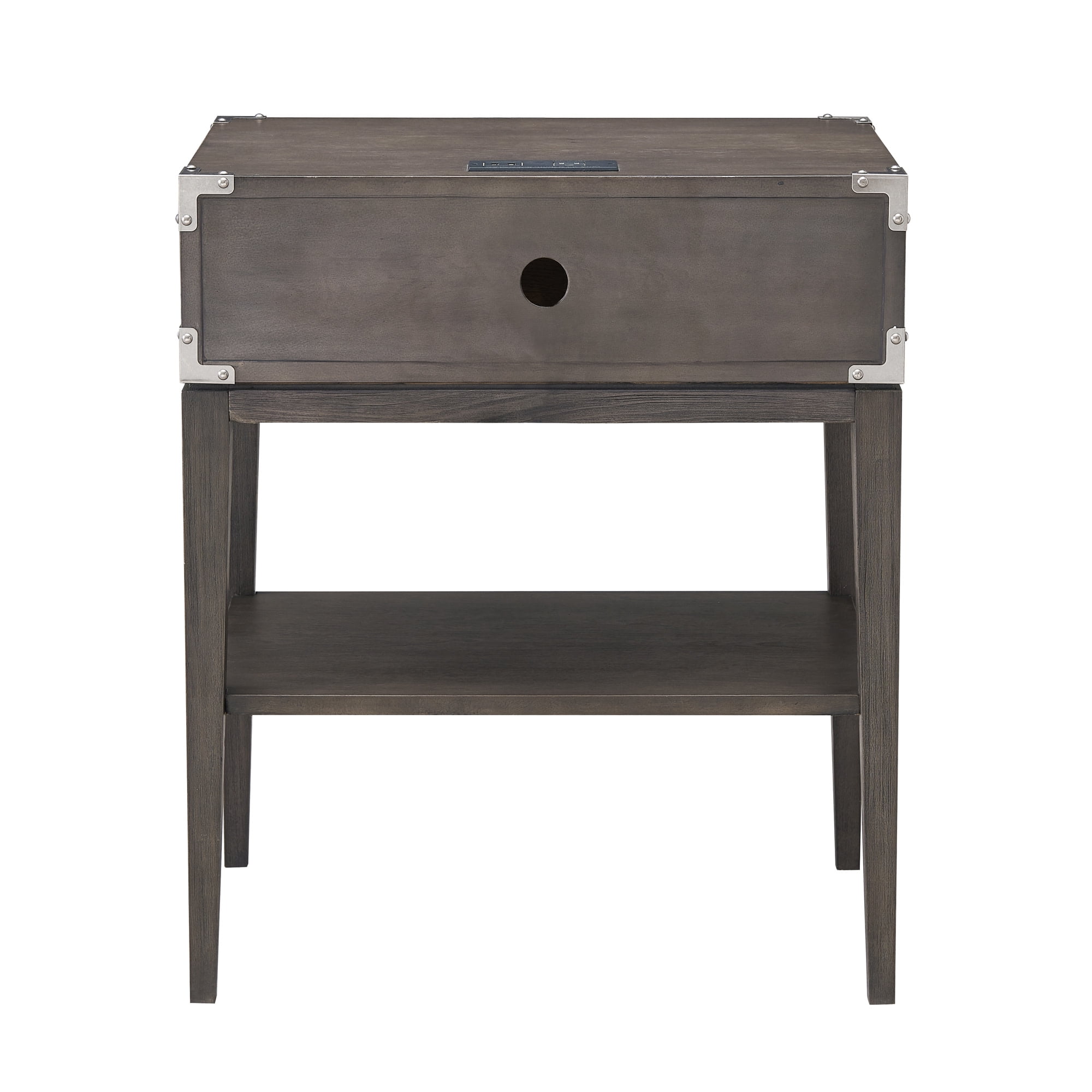 Beckett Nightstand Side Table One Drawer Rustic – Fast Charging Station, A/C and USB Charging Port Integrated – Durable Solid Wood – Living Room, Bedroom, Office, Anthracite/Pewter – Leick Home, 24022