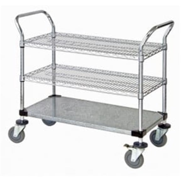 Chrome 3 Shelf Wire & Solid Shelving Utility Cart - 18 x 36 x 37.5 in.
