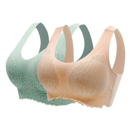 Elvqul Green Bras Women Nylon Bralette Plus Size Underwear Seamless Wirefree 2 Pack Bras