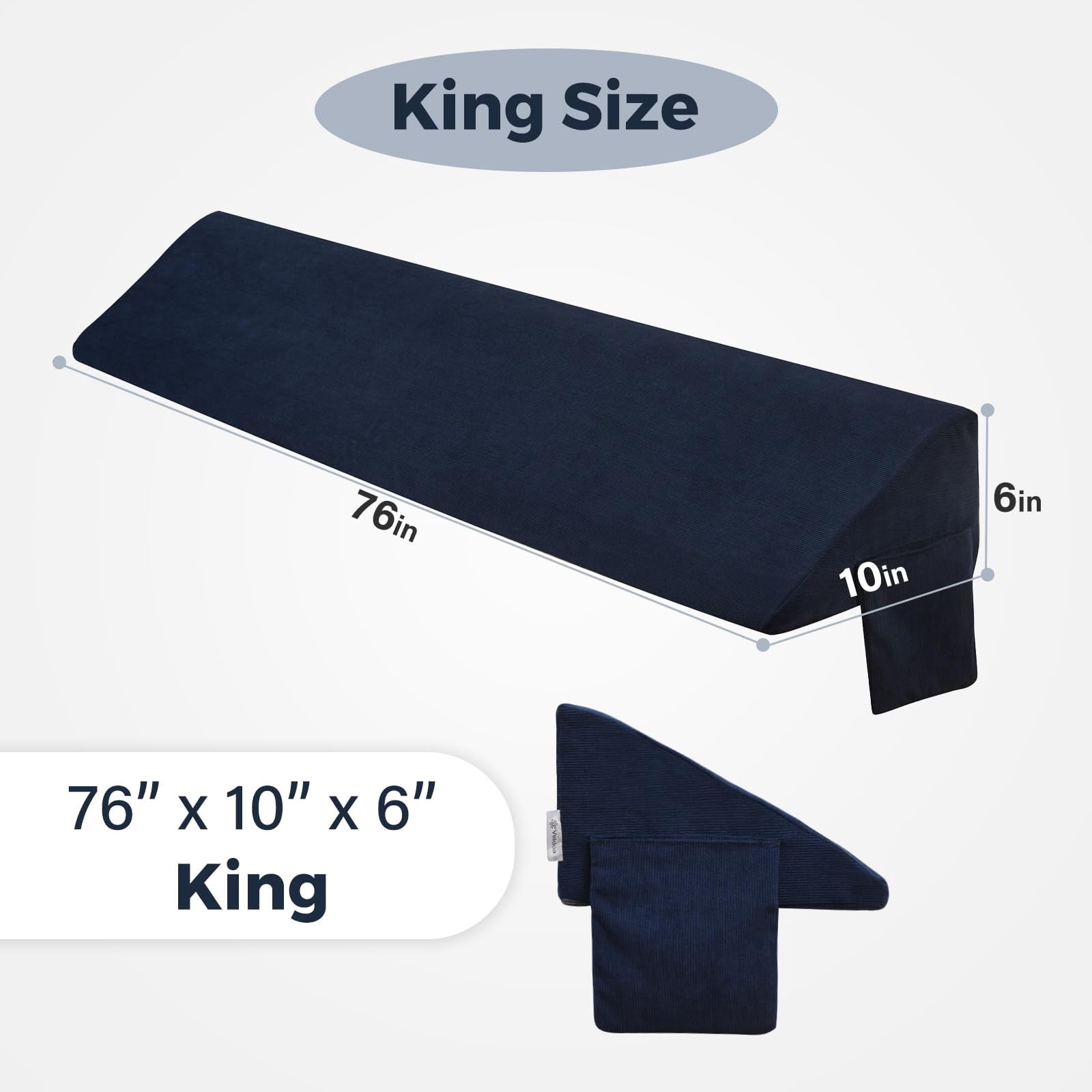King Bed Wedge Pillow For Headboard/bed Mattress Gap Filler Close (0-6") Stop Falling Down-(blue 76"x10"x6")