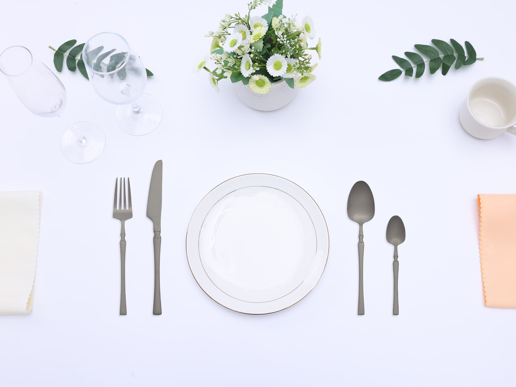 Unique Bargains 24 Pieces Silverware Set Stainless Steel Serving Utensils Set Black