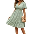 thumbnail image 3 of Liacowi Women Summer Loose Dress V Neck Short Sleeve Casual A-Line Short Dresses Hollow Out Mini Dress Flowy Sundress, 3 of 9