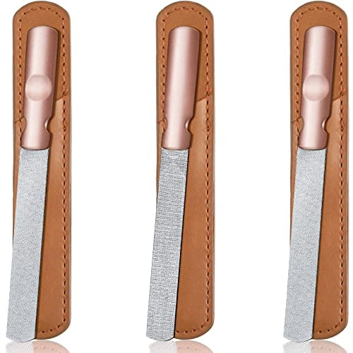 3 Pieces Stainless Steel Nail Files Metal Nail File with Leather Case