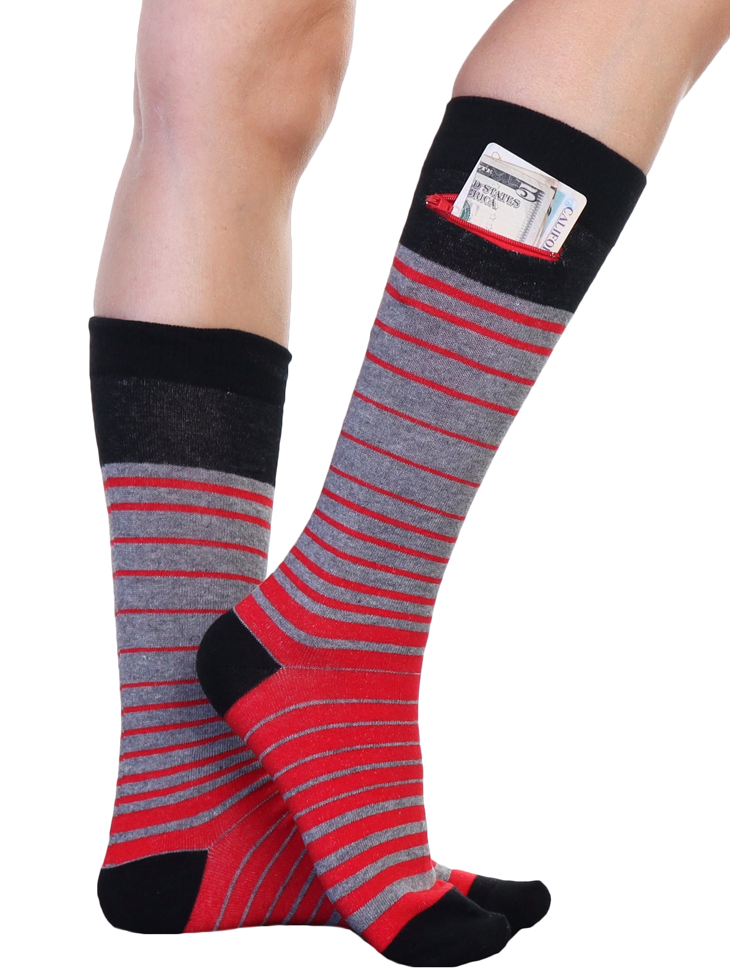 Angelina Angelina Unisex Crew Socks with Zipper Pocket (2Pairs